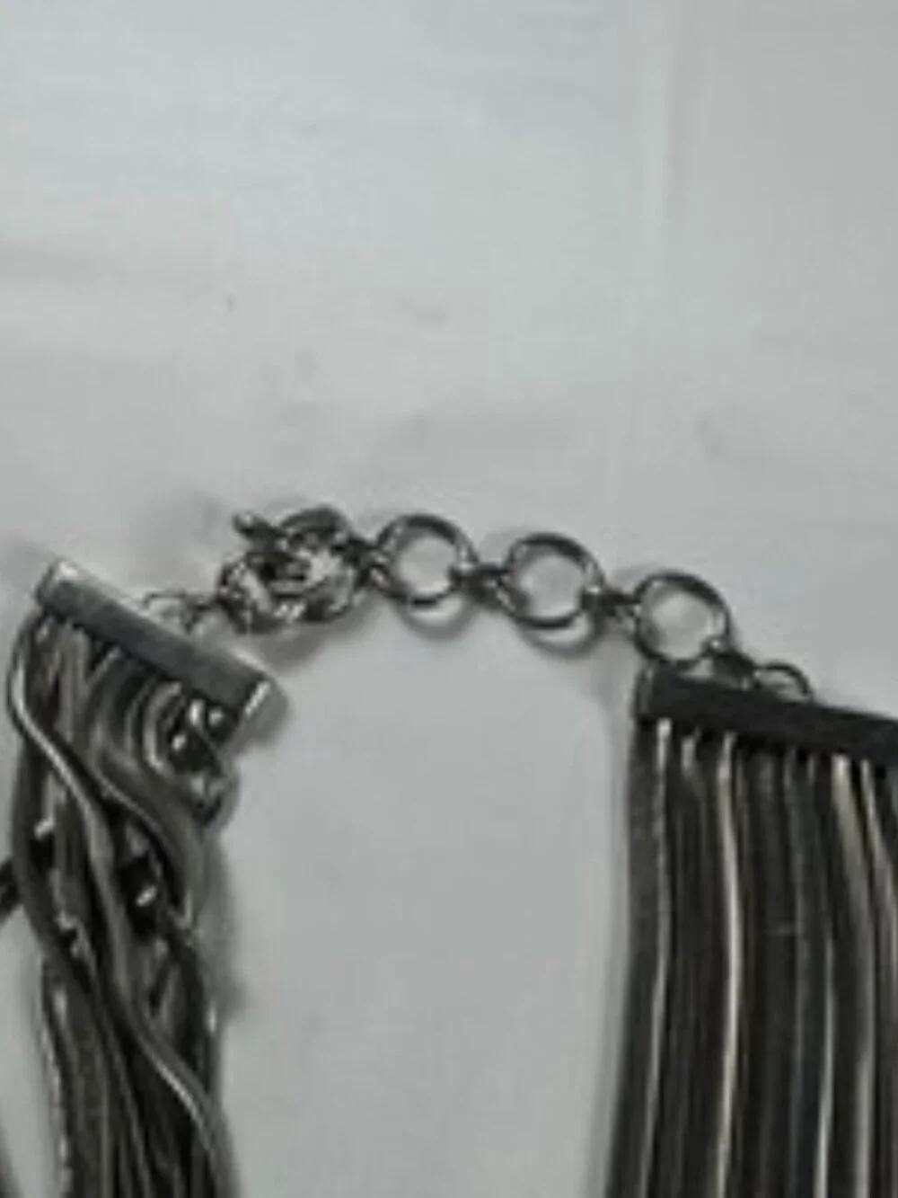 Vintage Y2K Liquid Metal Snake Chain Necklace Multi Strand Choker Silver Tone
